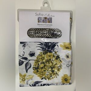 PINEAPPLE Yellow Shower Curtain With Hooks 
Size 70 x 72 in
